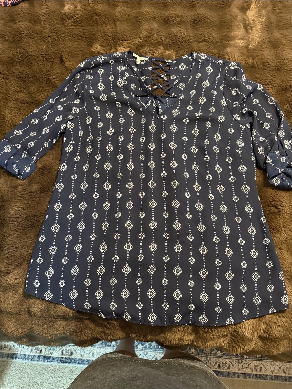 Maurices Navy Printed Lace-Up Tunic